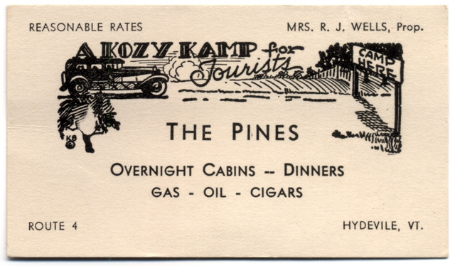 The Pines, A Kozy Kamp for Tourists, Hydeville,Vermont