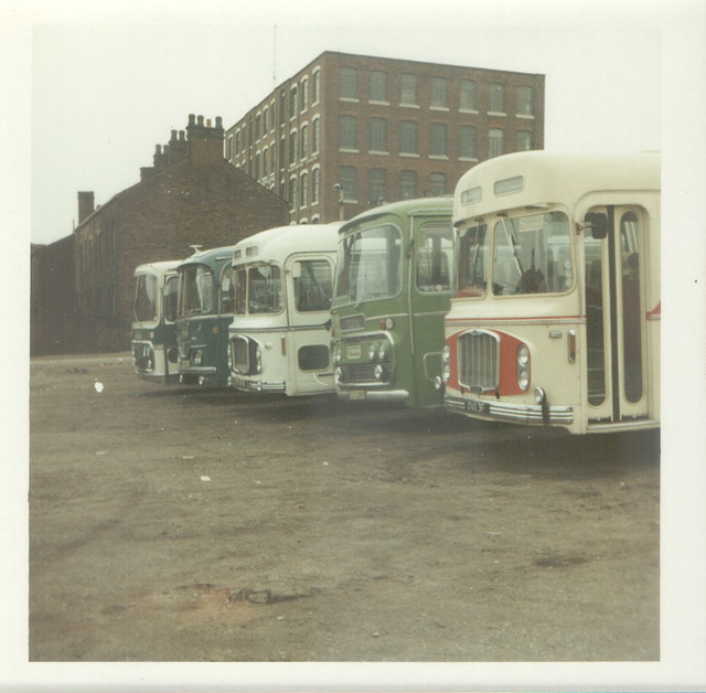 Line up of coaches at Rochdale - August 1972