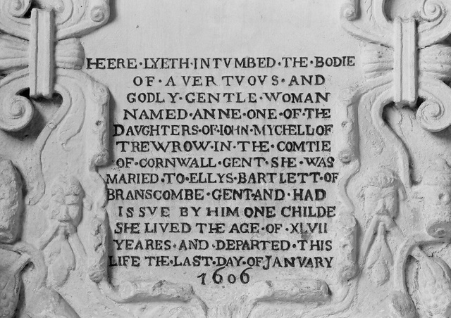 Tomb of Anne Bartlett, nee Mychell: inscription (2)