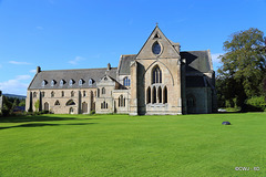 Pluscarden Abbey on a cloudless sunny August morning