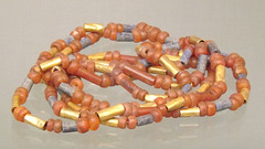 Sumerian Beads of Carnelian, Gold, and Lapis Lazuli in the British Museum, May 2014