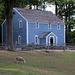 Blue house and sheep