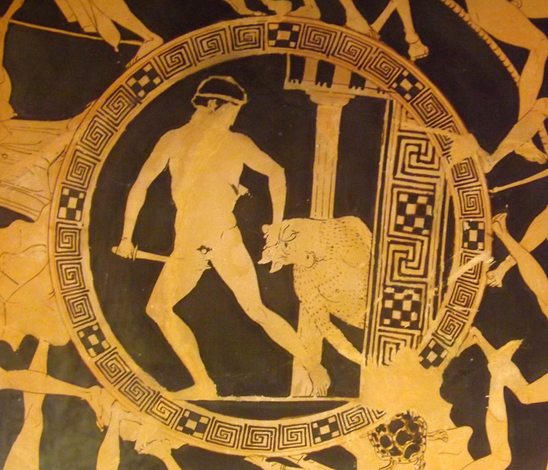 Detail of a Red-Figured Kylix with the Deeds of Theseus in the British Museum, May 2014