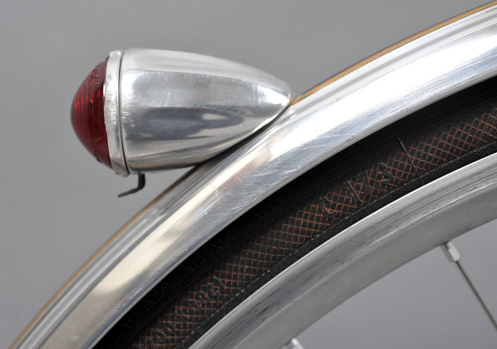 Luxor alloy tail light updated by Kina Smith with LED, capacitor for stand light, and rectifier in order to tap power from Schmidt Edelux headlight