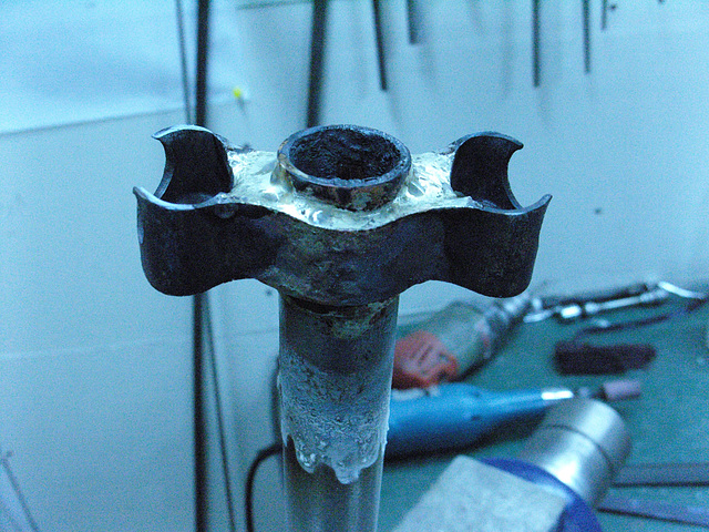 Fork crown and steerer after brazing (2009)