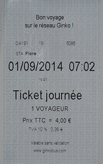 BESANCON: 2014.09.01: Premier jour de circulation: Un ticket de tram valable une journée.