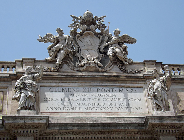 Detail of the Inscription on the Fountain of Trevi in Rome, June 2012