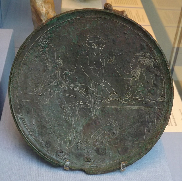Mirror with Aphrodite and Pan Playing Knucklebones Accompanied by Eros in the British Museum, May 2014