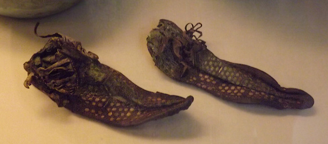 Pair of Leather Shoes from Southfleet in Kent in the British Museum, May 2014