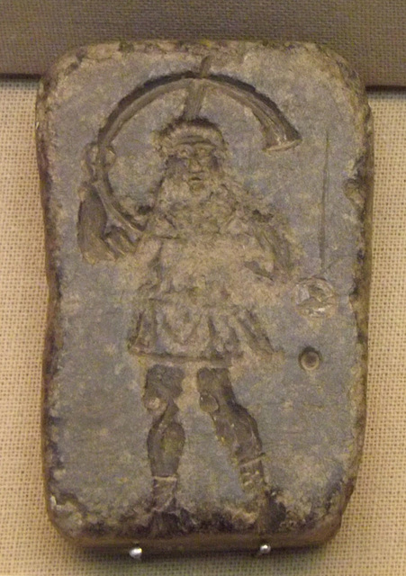 Stone Mould for a Lead Figure of a Trumpet Player in the British Museum, April 2013