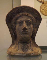 Etruscan Terracotta Votive Head of a Woman Wearing Earrings in the British Museum, May 2014