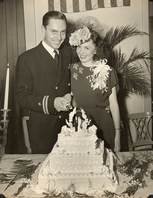 Carl and Alice cutting the cake, Valentines Day, 1946, New Orleans