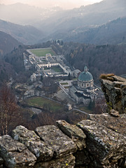 From Alpe Gias Comune, overlooking the shrine of Oropa, Biella, until at  disperse the look in the mist