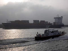 Feeder-Containerschiff  OOCL RAUMA u. Lotse