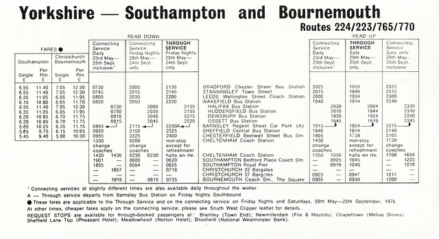 Bournemouth Clipper timetable Summer 1976