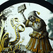 Detail of the Allegorical Scene with Bookburning Stained Glass Roundel in the Cloisters, June 2011