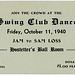 Swing Club Dance Ticket, Hostetter's Ball Room, October 11, 1940