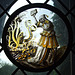 Allegorical Scene with Bookburning Stained Glass Roundel in the Cloisters, October 2010