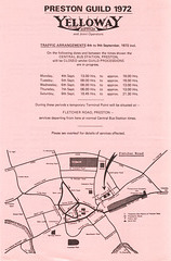 Yelloway leaflet outlining traffic arrangements during the period of the Preston Guild in 1972 (page 1)