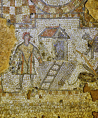 Brading Roman Villa - Bacchus mosaic - chicken headed man