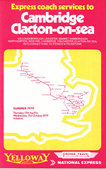 870/1 Yelloway, Premier Travel and National Express Liverpool-Clacton service timetable cover Summer 1979