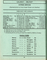 CIÉ (Córas Iompair Éireann)/Ulsterbus Galway-Belfast service timetable - Summer 1969