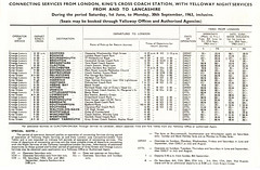 Summary of Ewer Group services from London contained in the Yelloway Lancashire-London timetable - Summer 1963