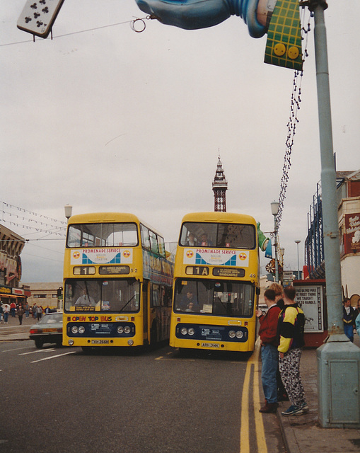 Fylde Borough 52 (TKH 266H) and 49 (TKH 314K) in Blackpool - 3 Oct 1992 (181-32)