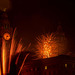The Royal Liver Building with fireworks from the Cunard Building