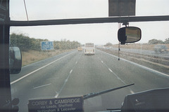 MacPherson Coaches (Scottish Citylink contractor) D555 CJF on the M1 Motorway in Derbyshire -  17 Oct 1991