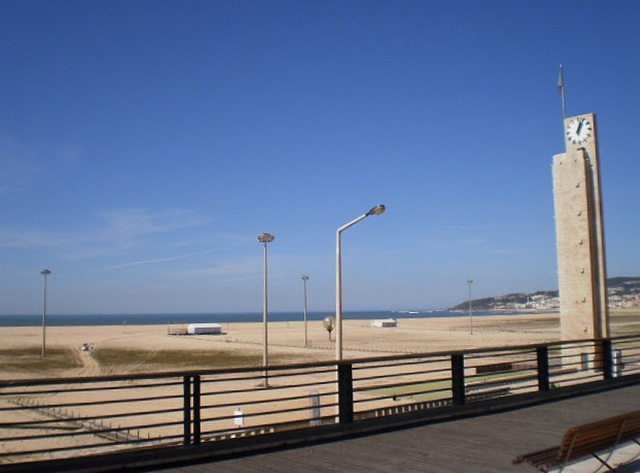 Clock tower and beach.