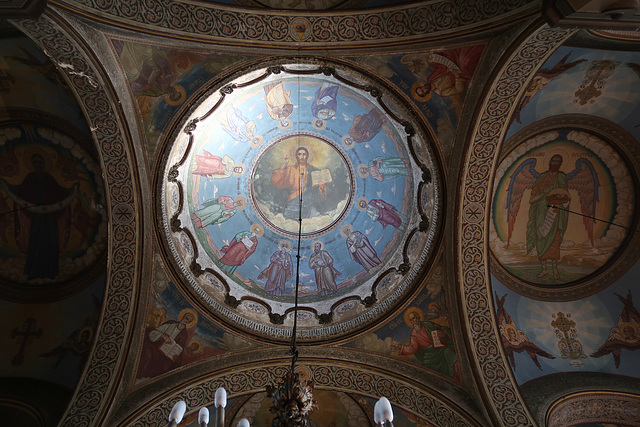 Light from the dome's widows illuminate the image of Christ Pantokrator