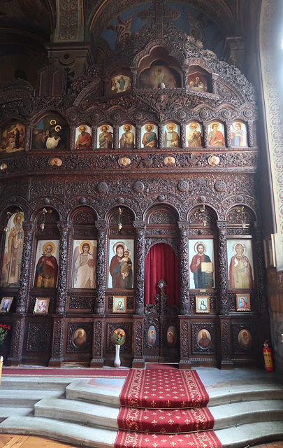 Ornate carved wooden iconostasis