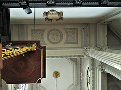 st mary woolnoth, london  (29) pulpit tester repeating pattern of ceiling in c18 hawksmoor church 1716-27