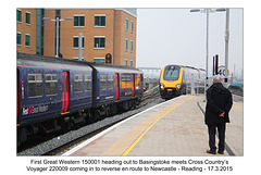 First Great Western 150001 & X Country 220009 at Reading - 17.3.2015