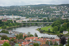 Norway, Trondheim, The bend of the Nidelva River and Elgeseter Bridge
