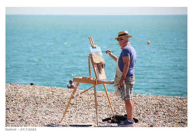 Artist at work - painting Seaford Head & the Martello Tower - 29 7 2022