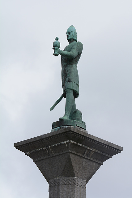 Norway, Trondheim, Olav Tryggvason Sculpture on the Top of Monument Column