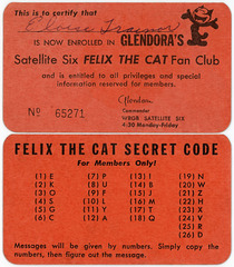 Felix the Cat Fan Club Membership Card and Secret Code