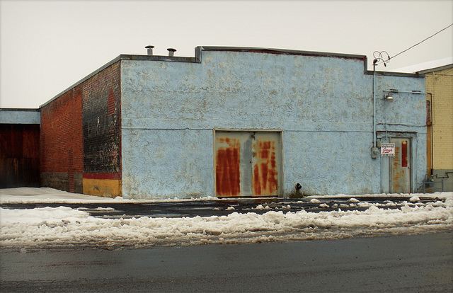 Vacant blue warehouse
