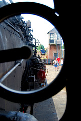 Drivers view from the cab of German Kriegslok 52 8060-7  as the train is about to start from Stadskannal.