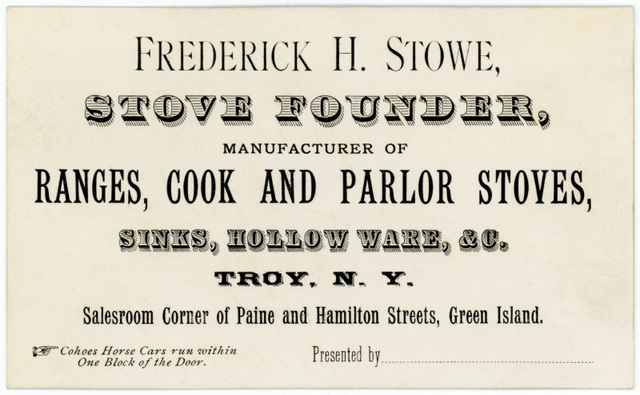 Frederick H. Stowe, Stove Founder and Manufacturer, Troy, N.Y., ca. 1882