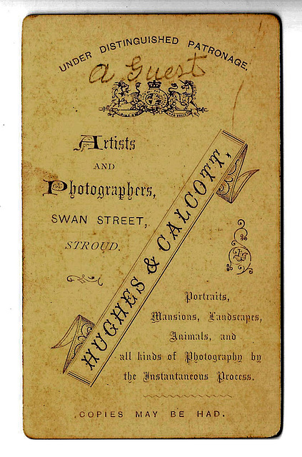 Hughes & Calcott Stroud back of print of A Guest EBP