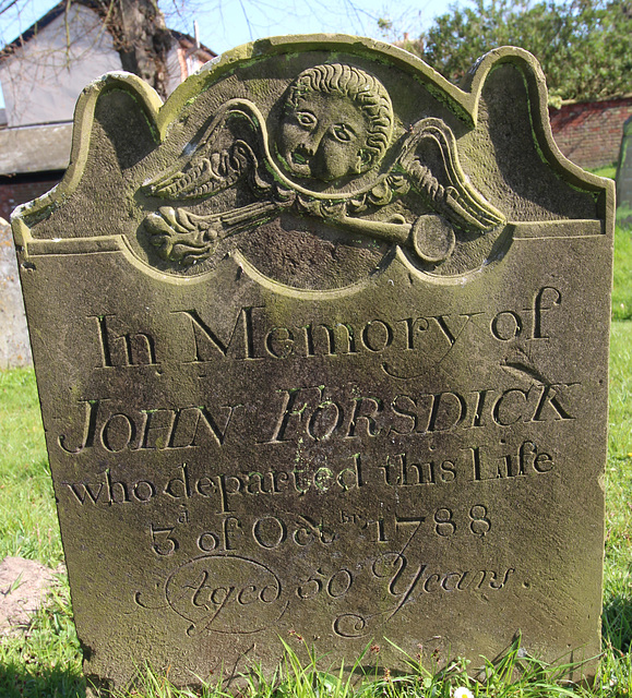 Memorial to John Forsdick (d1788),  Yoxford Churchyard, Suffolk