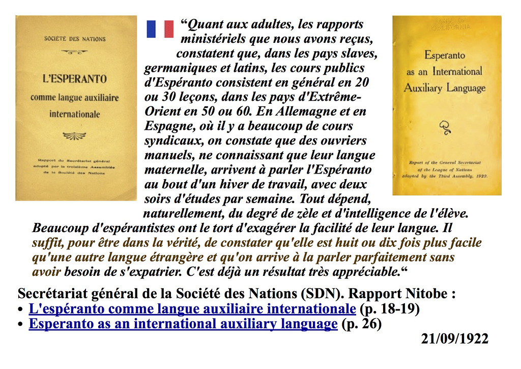 Rapport de la SDN sur l'espéranto (1922)