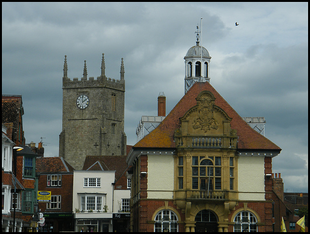 town hall and church clock