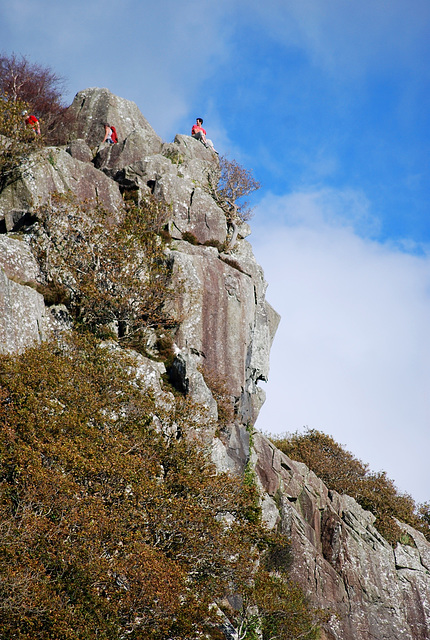 Rock climbers on the cliffs at Tremadog