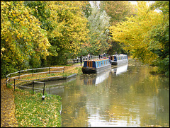 canal boats in autumn