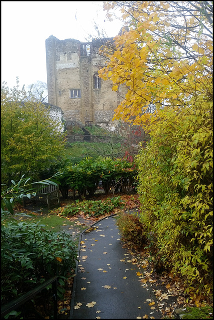 castle path in the autumn rain