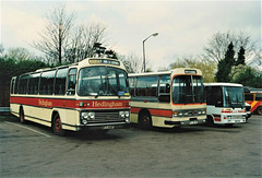 Hedingham L96 (NFX 446P) and Mulleys FIL 4345 (RRT 111W) at Bury St. Edmunds – 3 Apr 1993 (189-13)